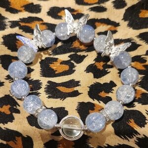 Silver Butterfly and Blue Bead Bracelet Handmade